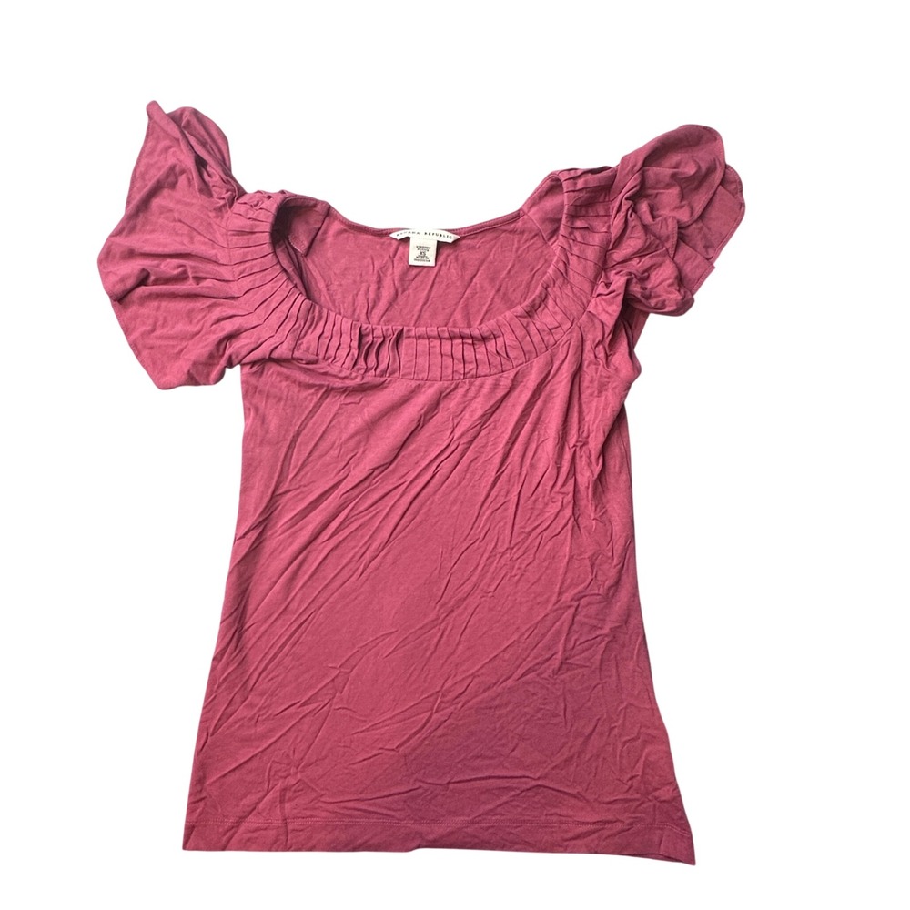 Banana Republic Blouse Women XSP Pink Flutter Sleeve Pleated Square Neck Stretch